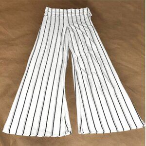 Hot Kiss Wide Leg Yoga Pants, Roll Down Waist, White with Blue Stripes, Small